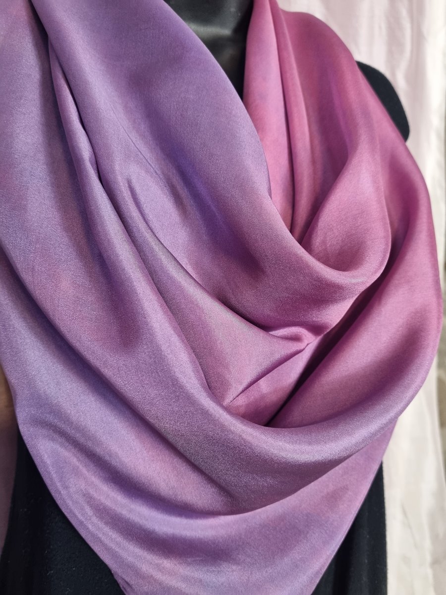 Pure silk large square scarf in purple and pink, hand-dyed