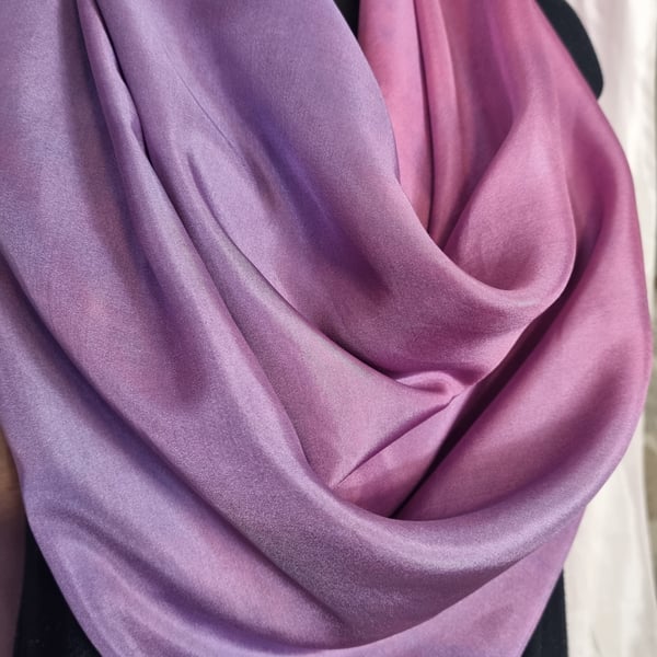 Pure silk large square scarf in purple and pink, hand-dyed