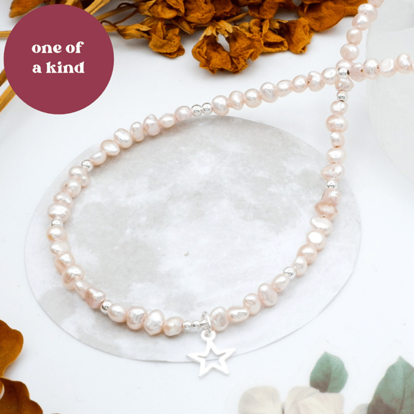Pink Freshwater Pearl Necklace - Baby Pink Baroque Pearl Celestial Choker 