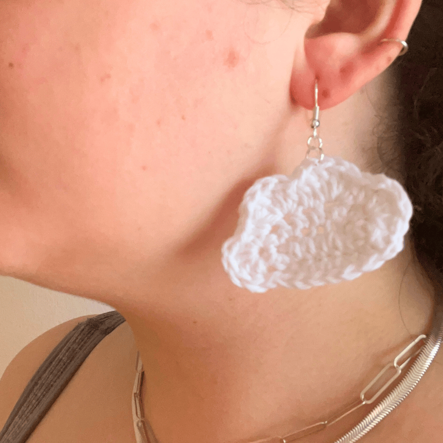 Handmade crochet cloud earrings - Free postage