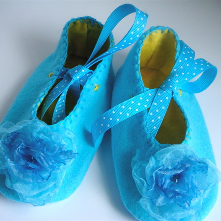 Turquoise  & Yellow Organza Baby Shoes/Booties