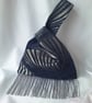 Navy Chenille Art Deco fabric Japanese Knot bag with 9cm silver grey tassel trim - Image 5