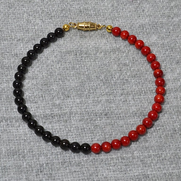 Red and Black Glass Bead Half and Half Anklet