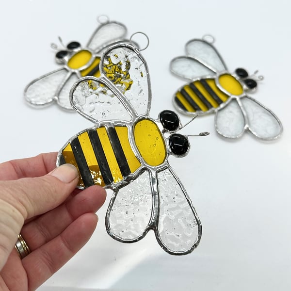 Stained Glass Bee Suncatcher Large  - Handmade Hanging Decoration 