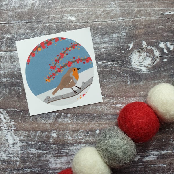 Robin and Berries 38mm Round Sticker