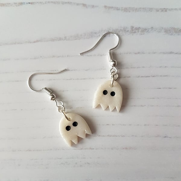 Shimmer ghost drop earrings, Handmade, Halloween