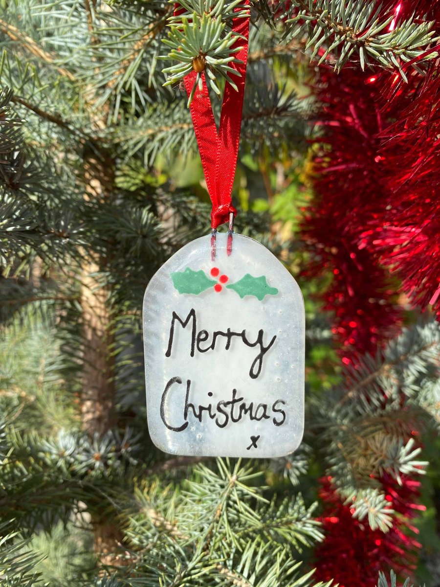 Fused Glass Merry Christmas Gift Tag Christmas Decoration 