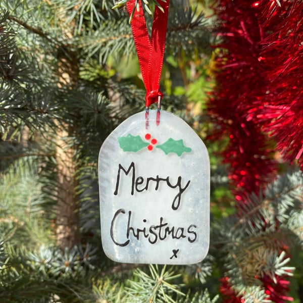 Fused Glass Merry Christmas Gift Tag Christmas Decoration 