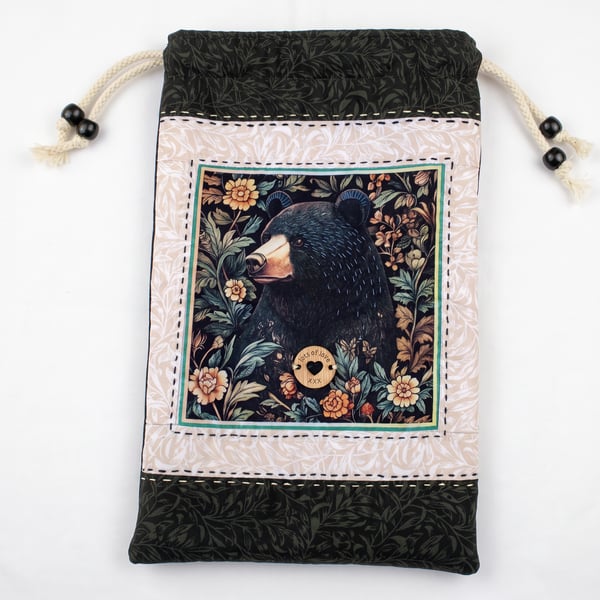 Handmade Quilted Bear Gift Pouch – Padded Drawstring Bag