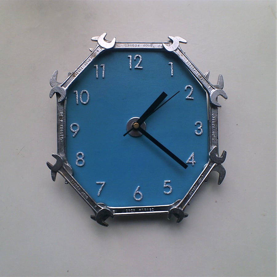 Reclaimed Spanner Wall Clock - Blue