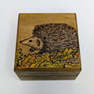 Small wooden box,  pyrography hedgehog, ring or trinket box for a nature lover