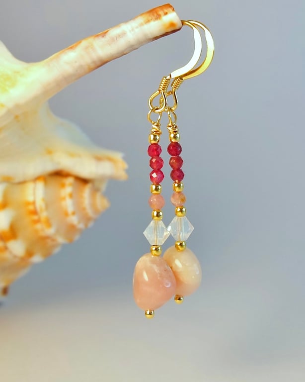 Pink Opal & Tourmaline Earrings, October Birthstone Jewellery, Bridesmaid Gift