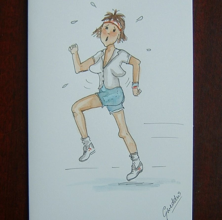 Cartoon lady jogger greetings card ref 701