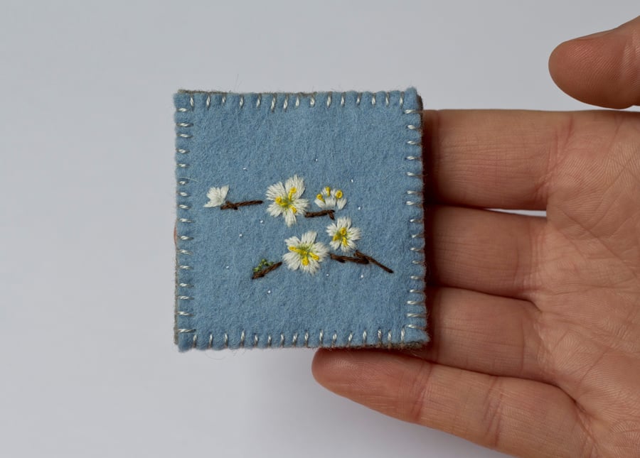 Spring Blossom with Caterpillar Embroidered Art Brooch