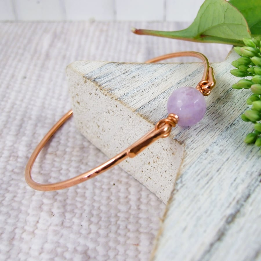 Bangle, Copper and Amethyst Bracelet. Size 21cms