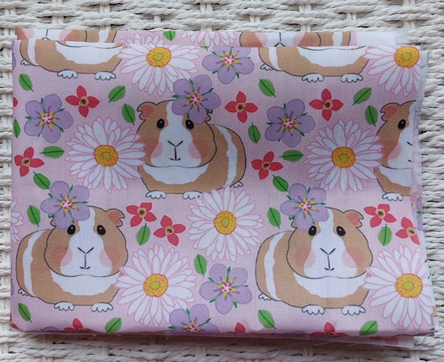 Fat Quarter of Pink Flowers Guinea Pig Fabric 