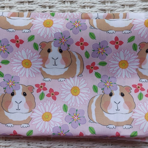 Fat Quarter of Pink Flowers Guinea Pig Fabric 