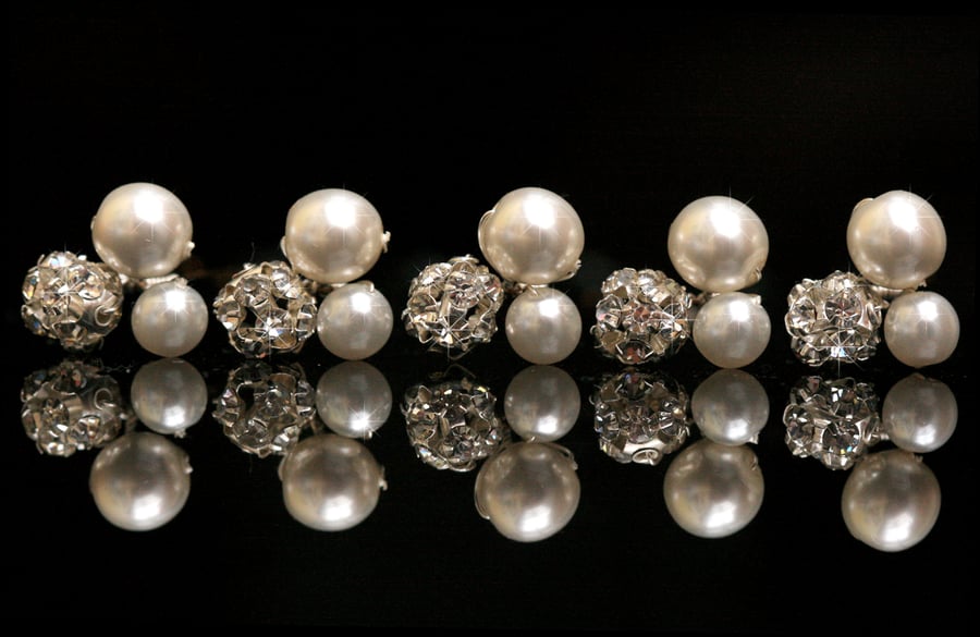 x5 Swarovski Sparkling Crystal Rhinestone and Pearl Cluster Bridal Hair Pins