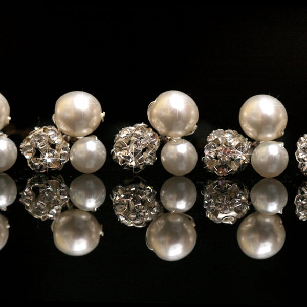 x5 Swarovski Sparkling Crystal Rhinestone and Pearl Cluster Bridal Hair Pins