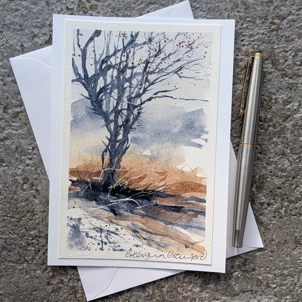 Winter's Thorn. Handpainted Blank Card. Original Watercolour Art 220228