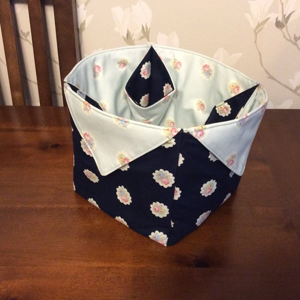 Floral fabric basket storage box with inside cones pockets 