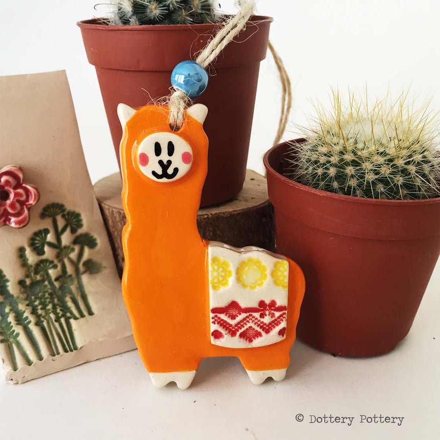 Pottery llama hanging decoration ceramic llama drama llama Alpaca pottery alpaca