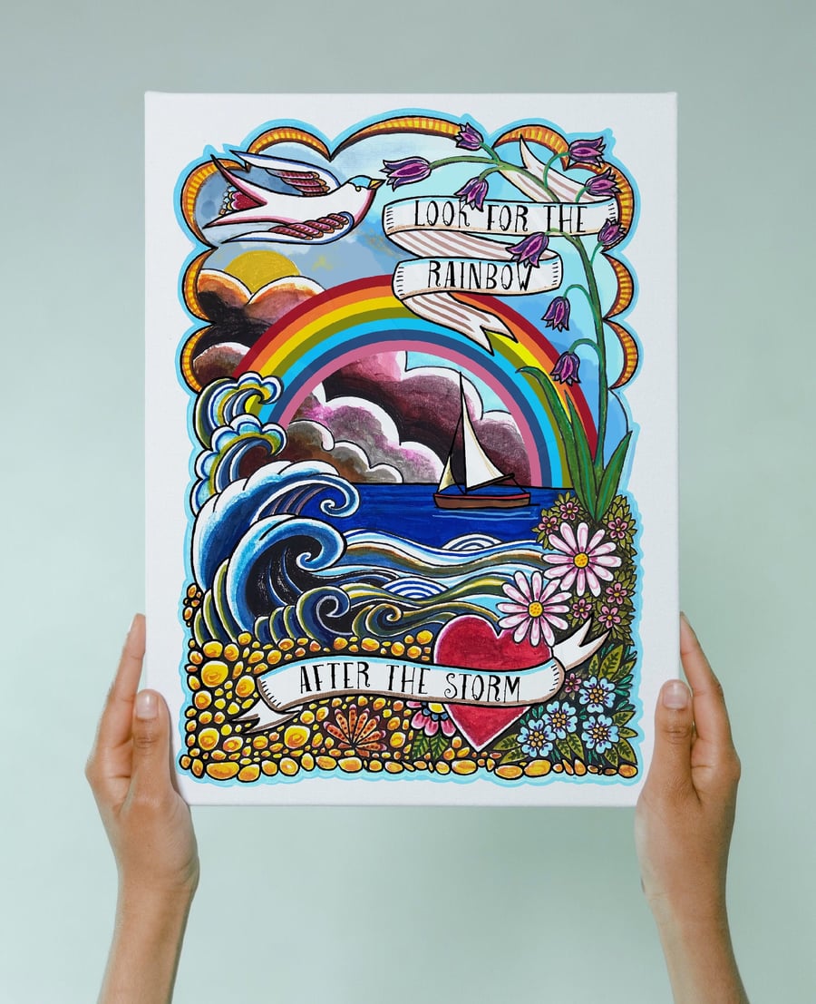 Look For The Rainbow After The Storm Positive Quote, Nautical Art A4 Size