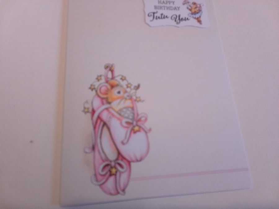 Ballerina Birthday card. Mice. Handmade card. Ref 090