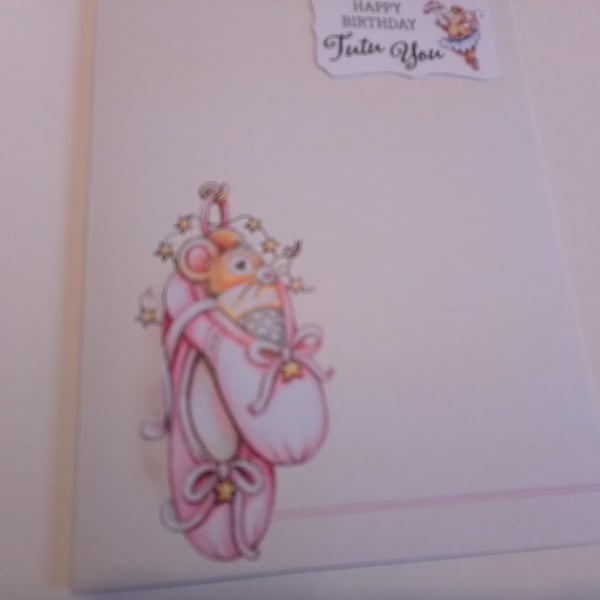 Ballerina Birthday card. Mice. Handmade card. Ref 090