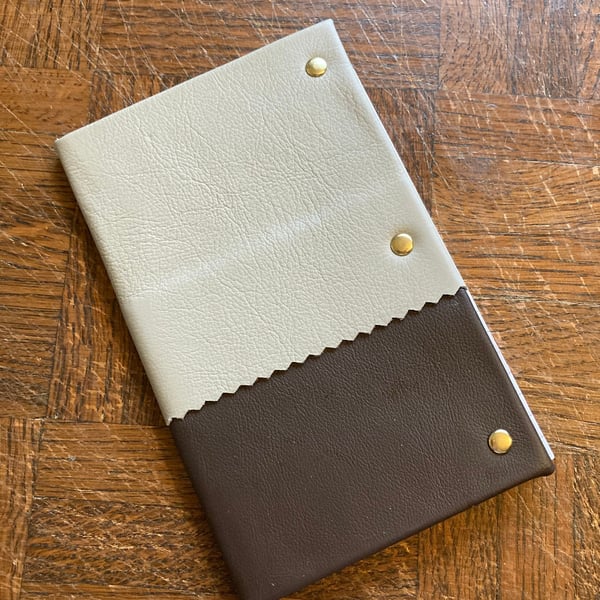 A6(ish): 2 tone dark and light brown coloured leather bound notebook-journal