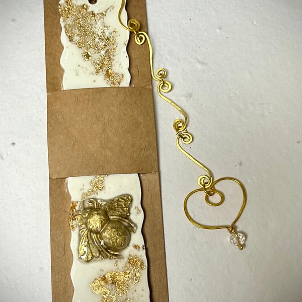 Bee Bookmark, gold and white.