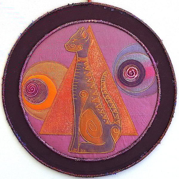 CPM13 - Egyptian Cat Mandala (Bast) - 25cm (10") Diameter-Aubergine-Lilac-Orange