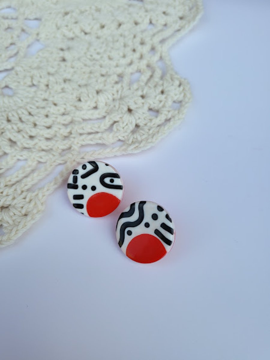 Handmade polymer clay round Earrings - Pattern Play Rounds