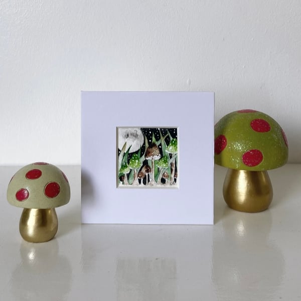 Mounted Original Whimsical Mushrooms Watercolour 