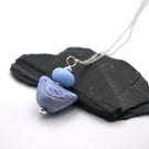 sterling silver chain, blue ceramic bird pendant