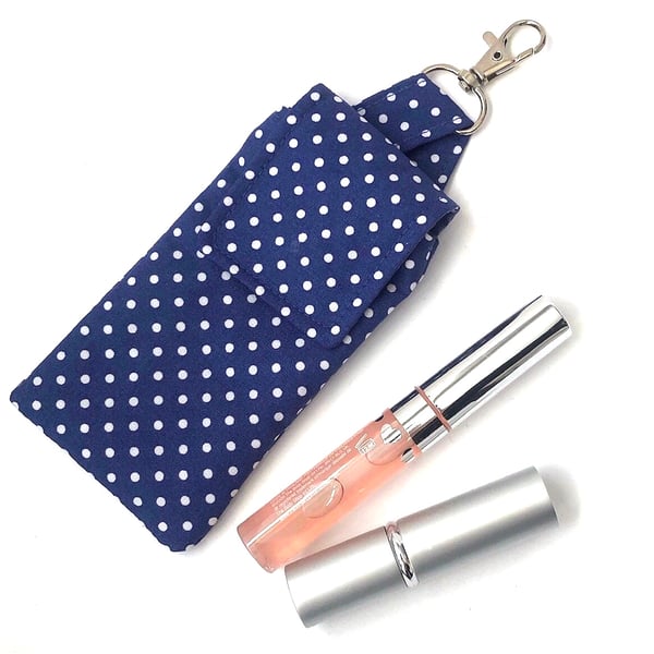 Blue spotty clip pouch, lipstick pouch