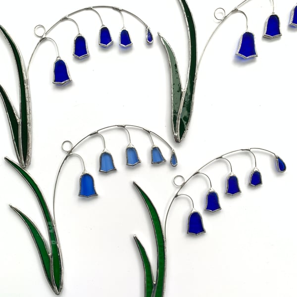 Stained Glass Bluebell Suncatcher - Handmade Hanging Decoration Blue