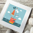 Sailing With The Wind In My Hair, female sailor illustration, Giclee print