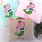 Custom Mermaid Coin Purse - Colour Option - Pretty Shell Cotton Lining - Rainbow