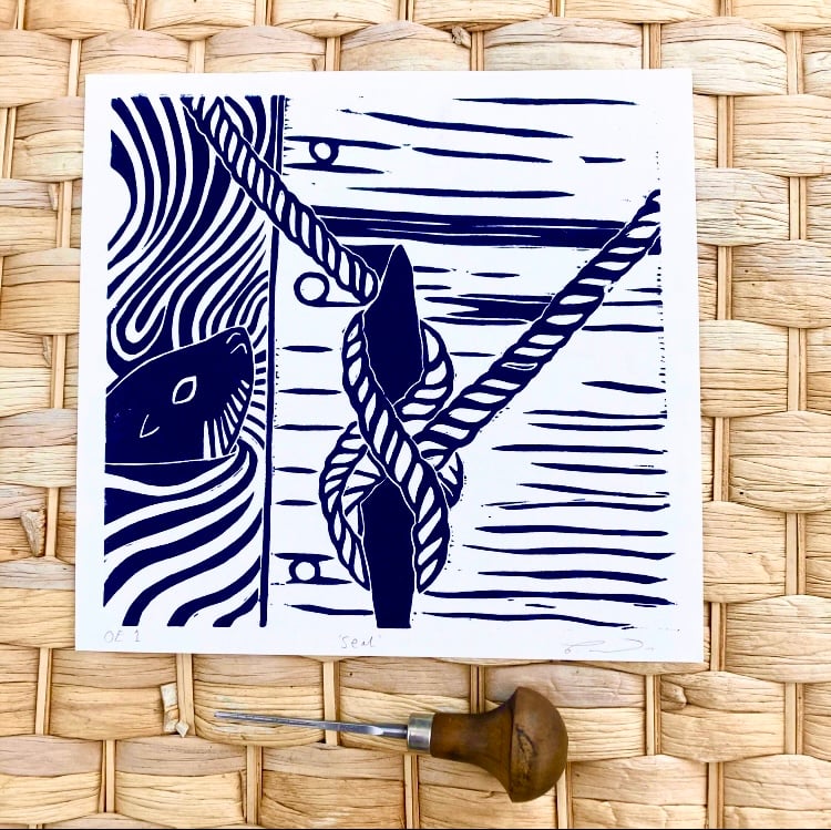 Seal print, seal Lino print, nautical print, nautical Lino print, wall art