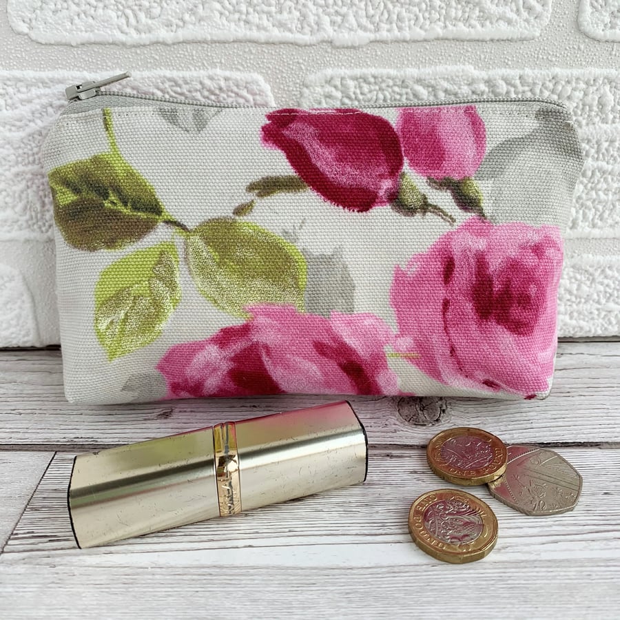 Large Purse, Coin Purse with Pink Roses Pattern