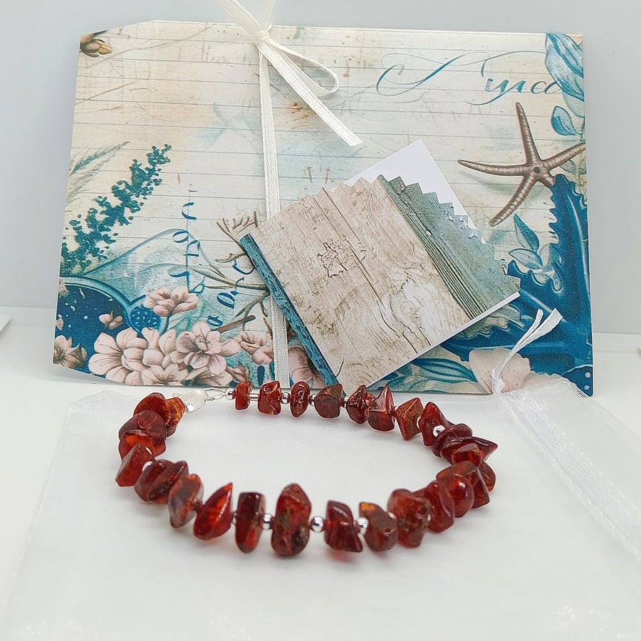 Cognac Amber Bracelet sterling silver ready to post 