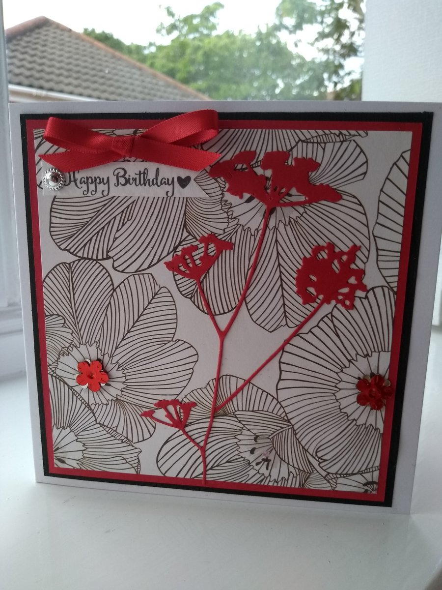 Red oriental themed birthday card