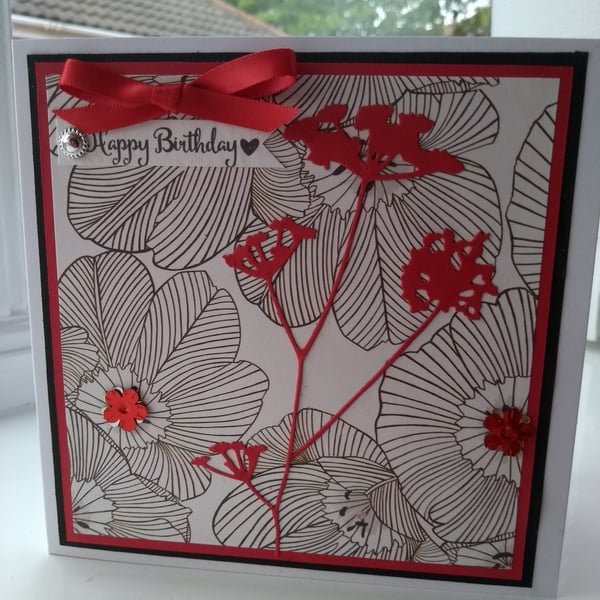 Red oriental themed birthday card