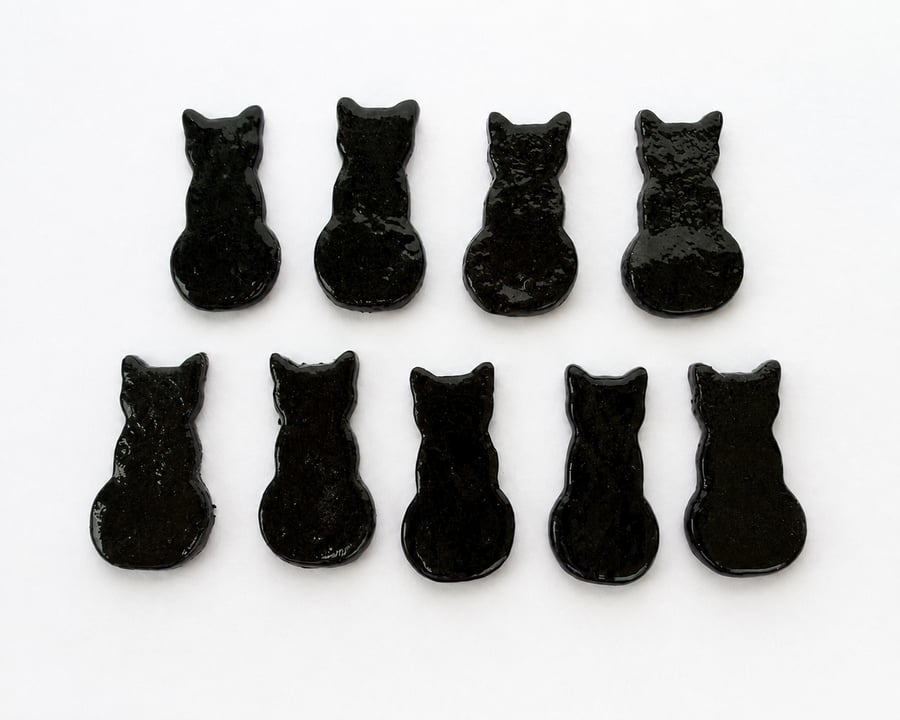 Pack of 9 smaller black cats made with Bullseye 90coe glass, halloween