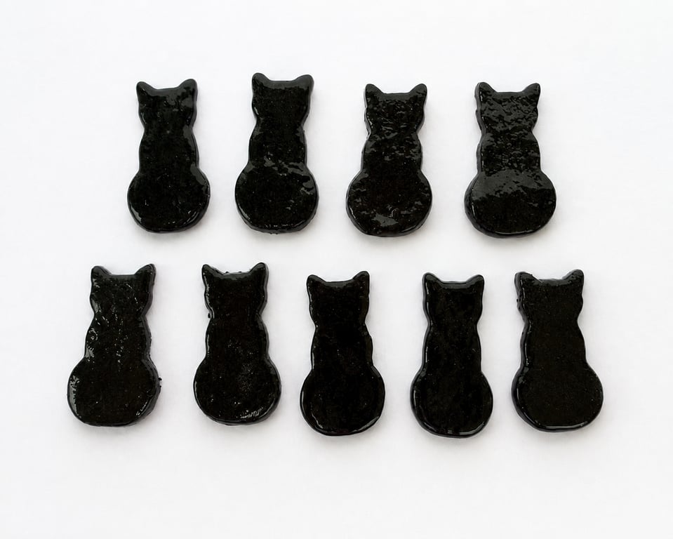 Pack of 9 smaller black cats made with Bullseye 90coe glass, halloween