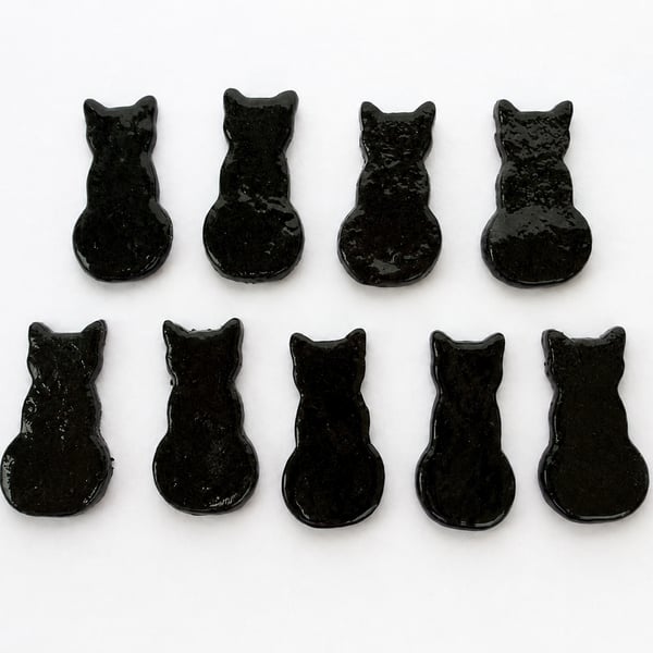 Pack of 9 smaller black cats made with Bullseye 90coe glass, halloween