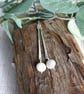 Earrings, Sterling Silver Bar Droppers with White Pearls