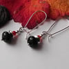 Earrings, semi precious gemstone, silver, handmade, sale black, red, agate