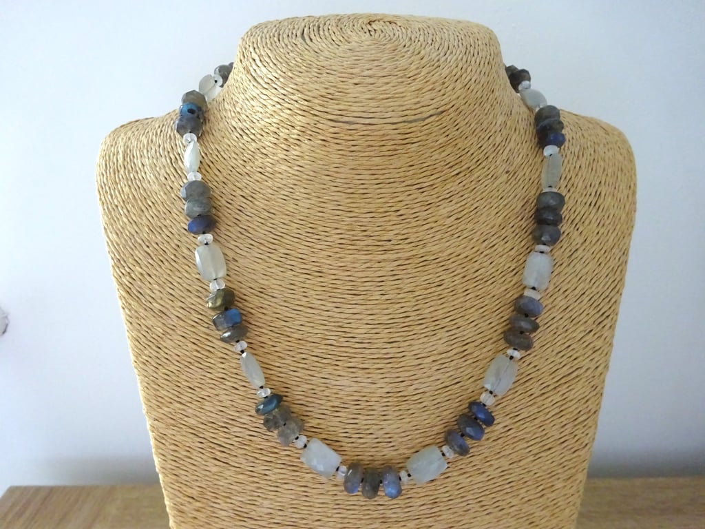 labradorite and moonstone knotted necklace